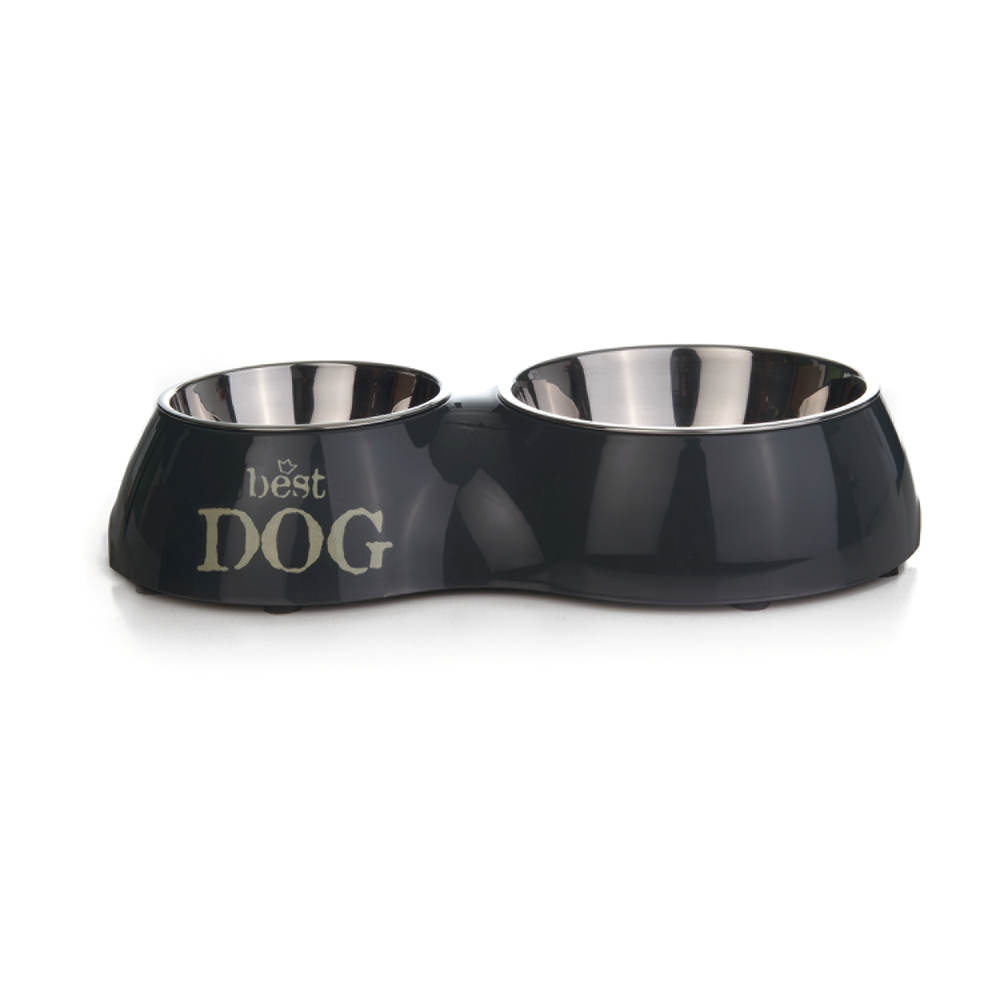 Beeztees Köpek İkili Mama ve Su Kabı, Paslanmaz Çelik, 37x22cm, 350ml ve 700ml