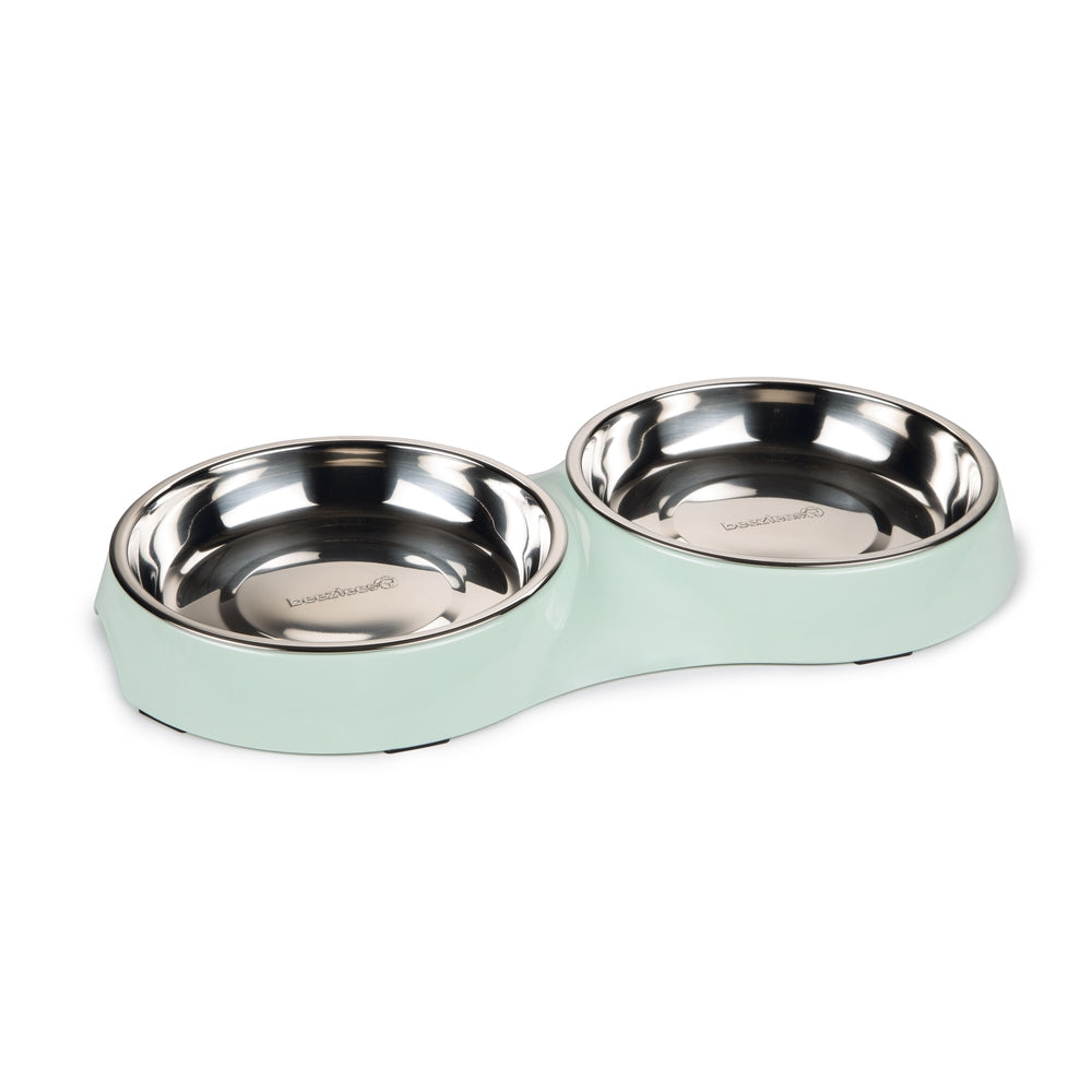 Beeztees Kedi İkili Mama ve Su Kabı, Paslanmaz Çelik, Mint, 35x18x3cm, 2x420ml