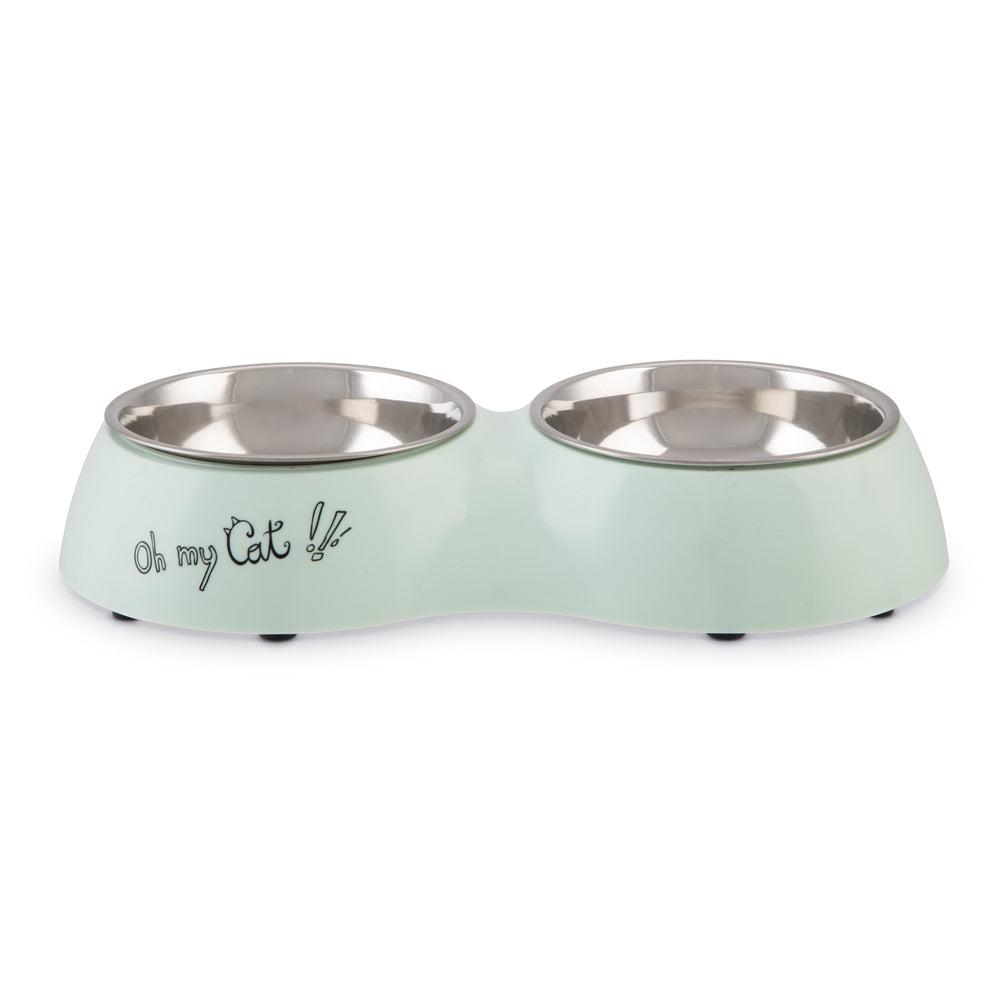 Beeztees Kedi İkili Mama ve Su Kabı, Paslanmaz Çelik, Mint, 27x14x4,5cm, 2x160ml