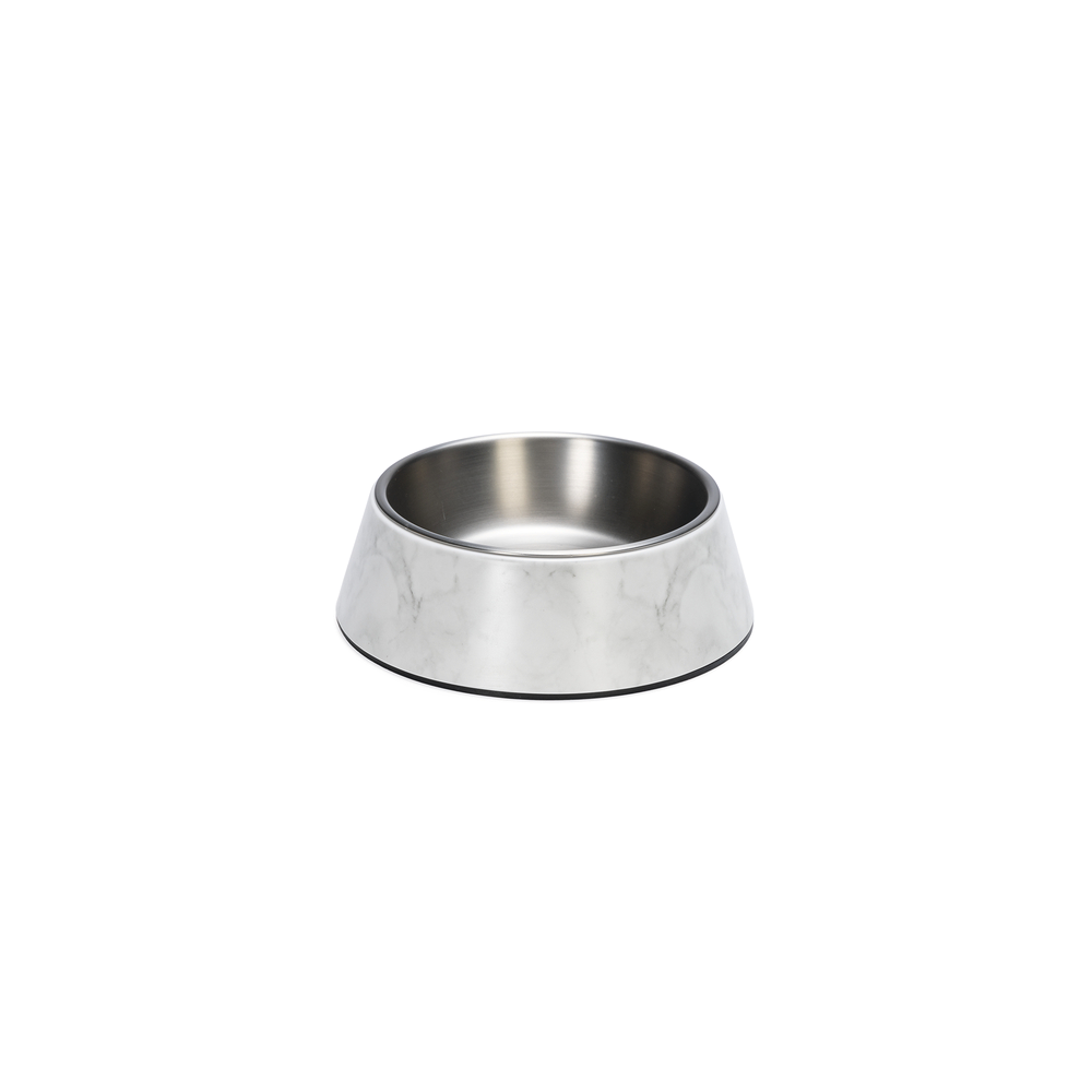 Beeztees DBL Köpek Mama Su Kabı, Mat Paslanmaz Çelik, Beyaz Mermer Görünümlü, 17,5cm, 350ml