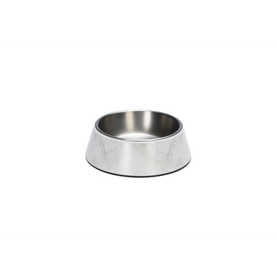 Beeztees DBL Köpek Mama Su Kabı, Mat Paslanmaz Çelik, Beyaz Mermer Görünümlü, 17,5cm, 350ml