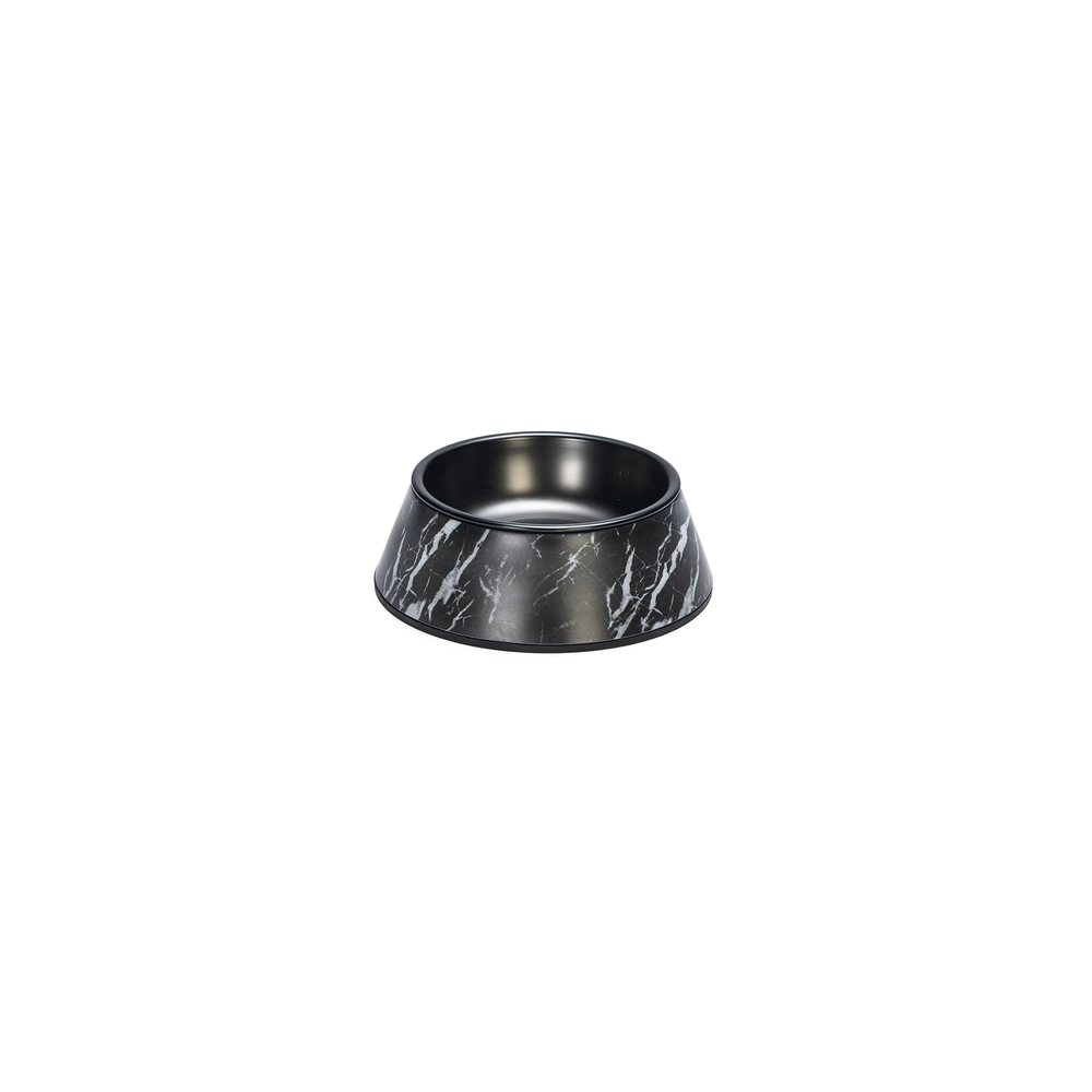 Beeztees DBL Köpek Mama Su Kabı, Mat Siyah Paslanmaz Çelik, Siyah Mermer Görünümlü, 14cm, 160ml