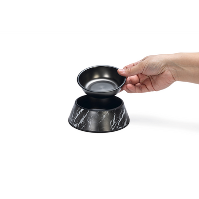 Beeztees DBL Köpek Mama Su Kabı, Mat Siyah Paslanmaz Çelik, Siyah Mermer Görünümlü, 14cm, 160ml