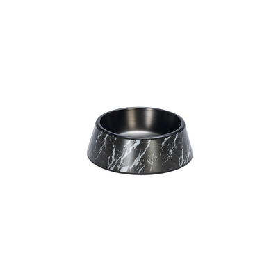 Beeztees DBL Köpek Mama Su Kabı, Mat Siyah Paslanmaz Çelik, Siyah Mermer Görünümlü, 17,5cm, 350ml
