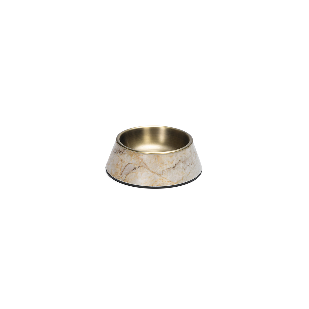 Beeztees DBL Köpek Mama Su Kabı, Mat Altın Rengi Paslanmaz Çelik, Bej Mermer Görünümlü, 14cm, 160ml