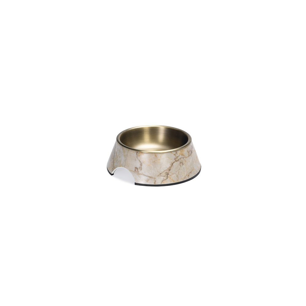 Beeztees DBL Köpek Mama Su Kabı, Mat Altın Rengi Paslanmaz Çelik, Bej Mermer Görünümlü, 14cm, 160ml