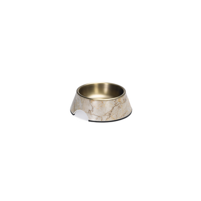 Beeztees DBL Köpek Mama Su Kabı, Mat Altın Rengi Paslanmaz Çelik, Bej Mermer Görünümlü, 14cm, 160ml