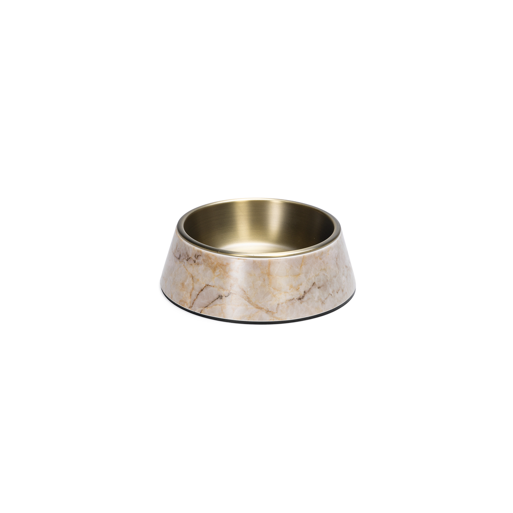 Beeztees DBL Köpek Mama Su Kabı, Mat Altın Rengi Paslanmaz Çelik, Bej Mermer Görünümlü, 17,5cm, 350m