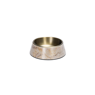 Beeztees DBL Köpek Mama Su Kabı, Mat Altın Rengi Paslanmaz Çelik, Bej Mermer Görünümlü, 17,5cm, 350m