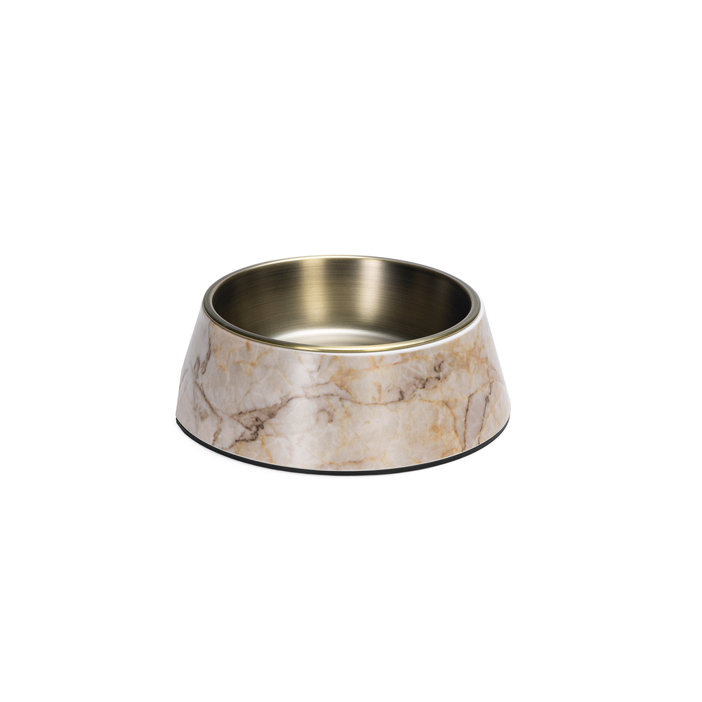 Beeztees DBL Köpek Mama Su Kabı, Mat Altın Rengi Paslanmaz Çelik, Bej Mermer Görünümlü, 22cm, 700ml