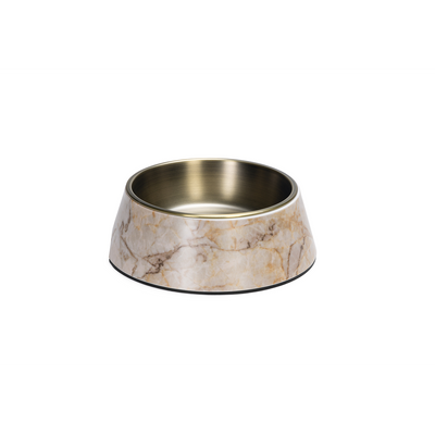 Beeztees DBL Köpek Mama Su Kabı, Mat Altın Rengi Paslanmaz Çelik, Bej Mermer Görünümlü, 22cm, 700ml
