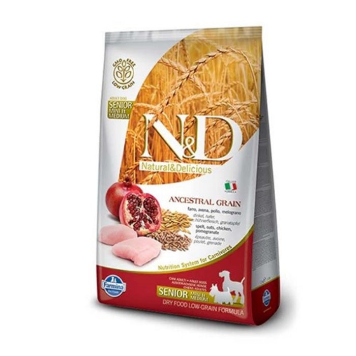 N&D Düşük Tahıllı Tavuk Etli ve Narlı 2.5 Kg Senior Mini Yaşlı Kuru Köpek Maması