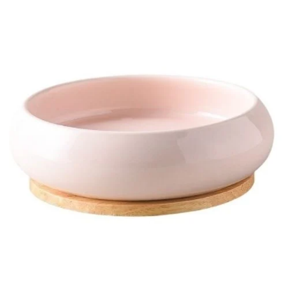 Aquax Oval Bambu Seramik Mama ve Su Kabı Pembe