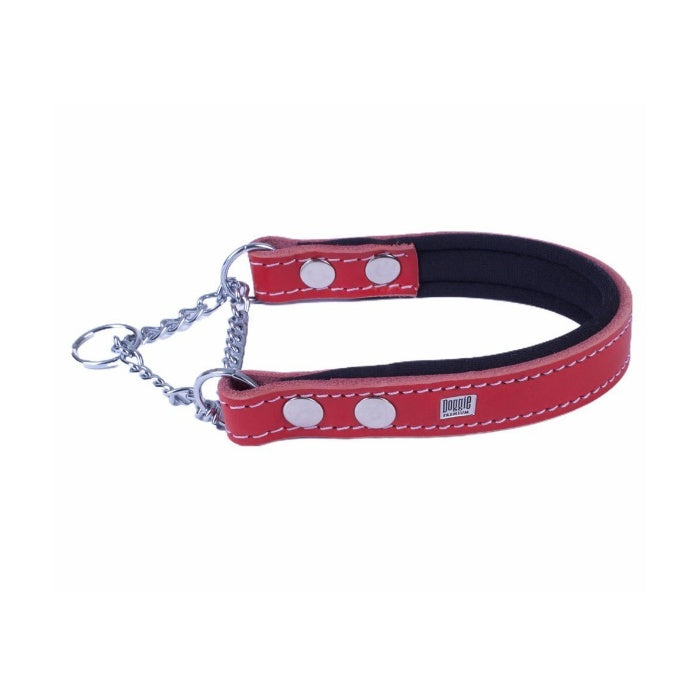 Doggie Konforlu Gerçek Deriden El Yapımı Boğma Zincirli Köpek Boyun Tasması - 2x35-45cm - Red