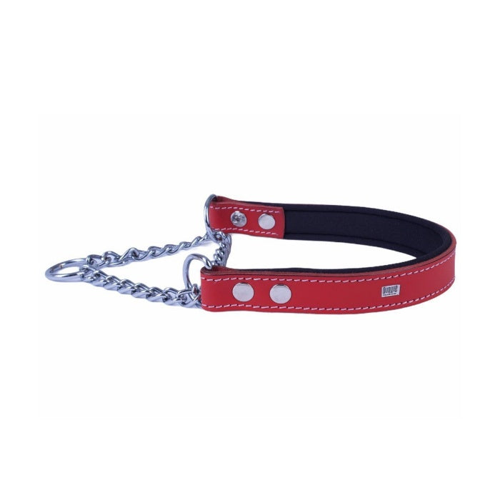 Doggie Konforlu Gerçek Deriden El Yapımı Boğma Zincirli Köpek Boyun Tasması - 2,5x45-55cm - Red