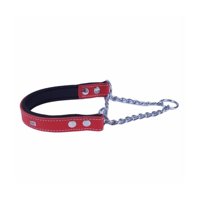 Doggie Konforlu Gerçek Deriden El Yapımı Boğma Zincirli Köpek Boyun Tasması - 2,5x40-50cm - Red