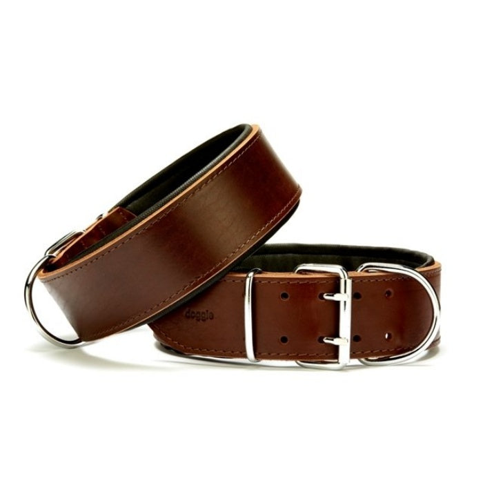 Doggie Çift Kat Gerçek Deriden El Yapımı Köpek Boyun Tasması 6x55-65cm - Brown