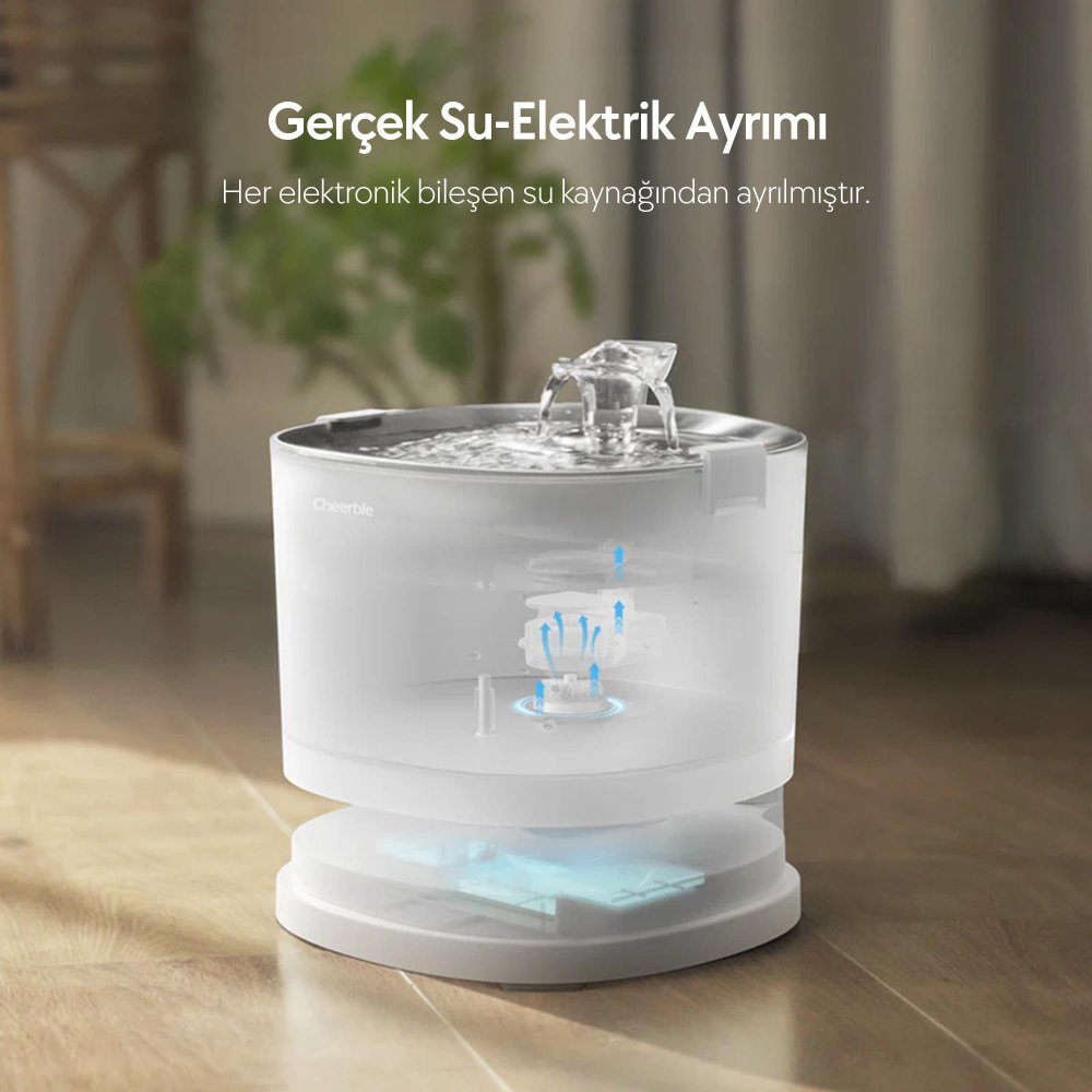 Cheerble E1+ Çelik Hazneli Şarjlı Otomatik Kedi Su Pınarı 22 X 20 X 18, 2lt