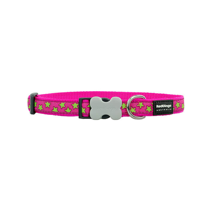 Reddingo Pembe Üzerine Lime Yıldızlı Köpek Boyun Tasması 15mm