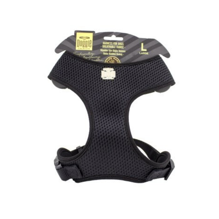 Doggie Havalı Dokumadan El Yapımı Küçük Irk Köpek Göğüs Tasması L-2x45-55cm - Black