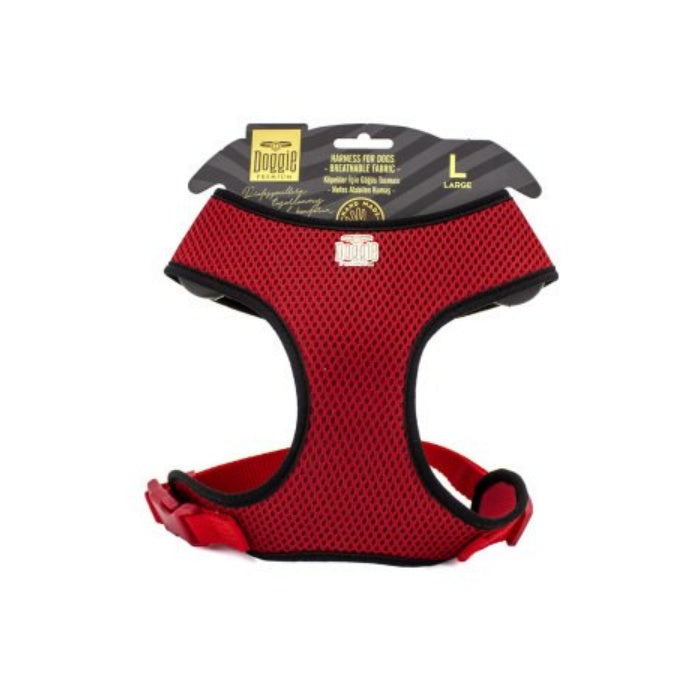 Doggie Havalı Dokumadan El Yapımı Küçük Irk Köpek Göğüs Tasması L-2x45-55cm - Red