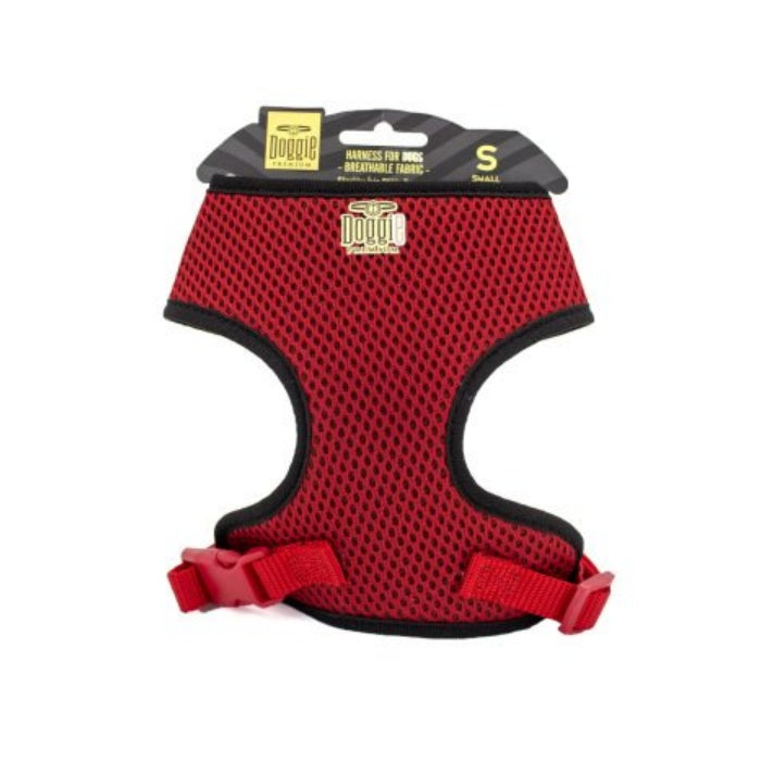 Doggie Havalı Dokumadan El Yapımı Küçük Irk Köpek Göğüs Tasması S-1,5x25-35cm - Red