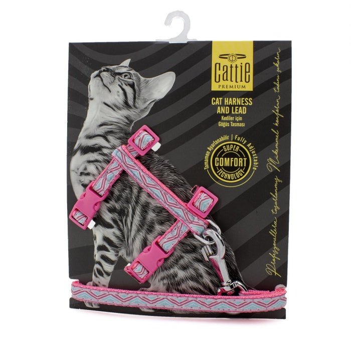 Cattie Desenli Kedi Göğüs & Gezdirme Takımı Pembe 1X25-40Cm