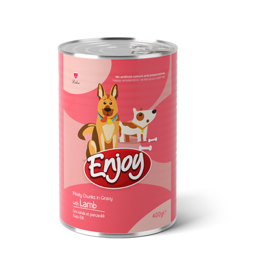 Enjoy Konserve Sos İçinde Et Parçacıklı Kuzu Etli Yetişkin Köpek Maması 400 G
