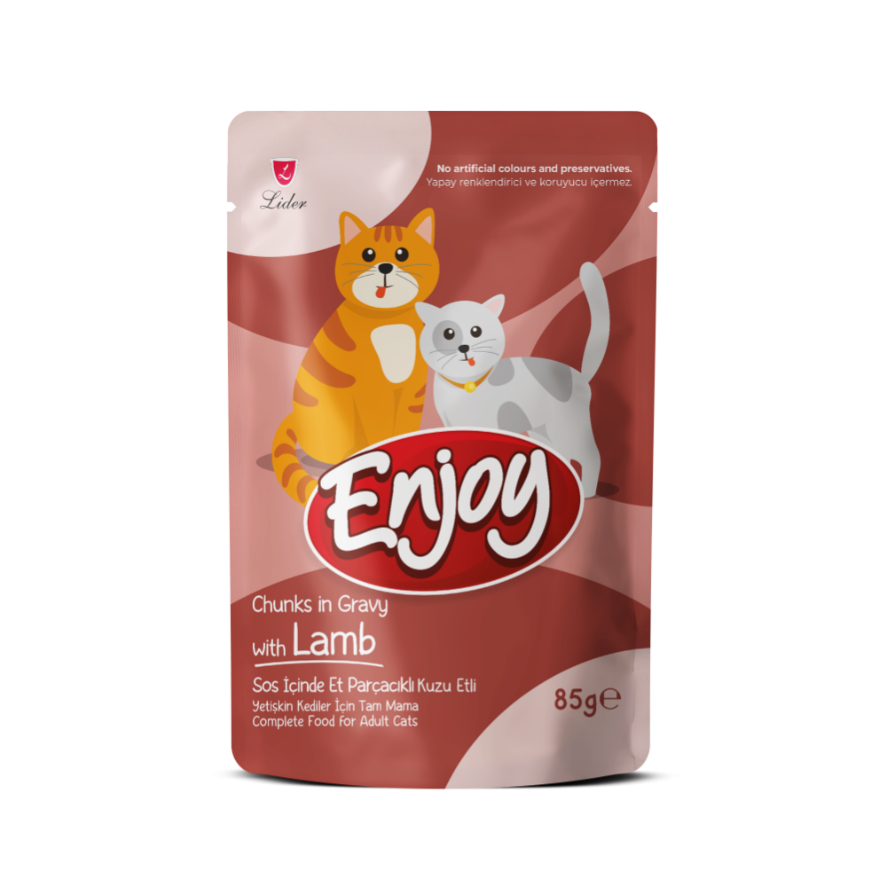 Enjoy Pouch Sos İçinde Et Parçacıklı Kuzu Etli Yetişkin Kedi Maması 85 G