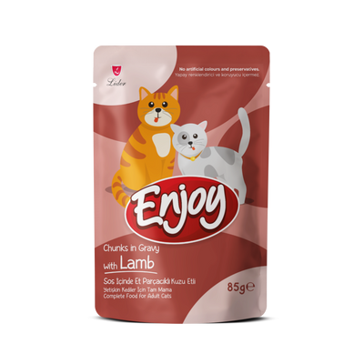 Enjoy Pouch Sos İçinde Et Parçacıklı Kuzu Etli Yetişkin Kedi Maması 85 G