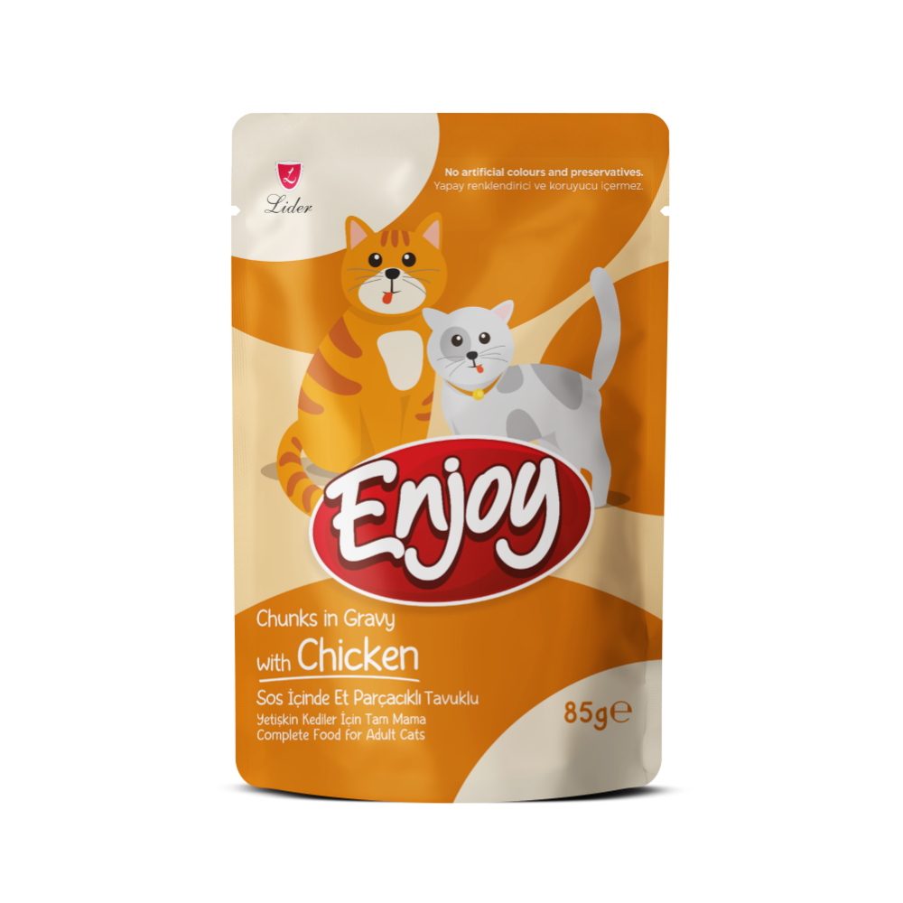 Enjoy Pouch Sos İçinde Et Parçacıklı Tavuklu Yetişkin Kedi Maması 85 G