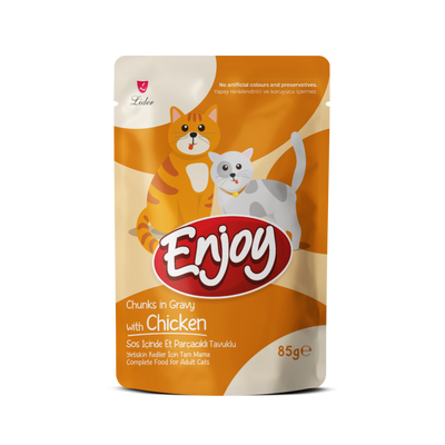 Enjoy Pouch Sos İçinde Et Parçacıklı Tavuklu Yetişkin Kedi Maması 85 G