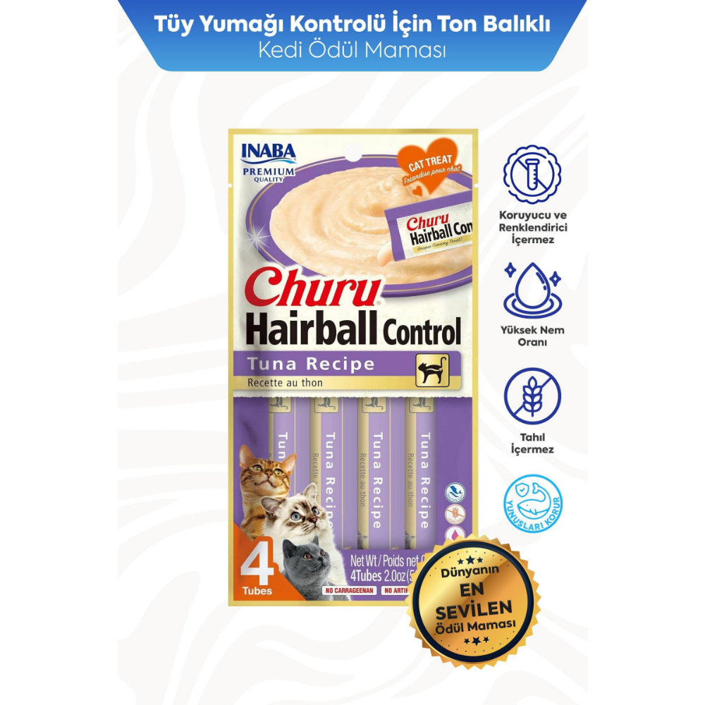 Inaba Ciao Churu Hairball -Tüy Yumağı Kontrollü- Ton Balıklı Ödül Maması