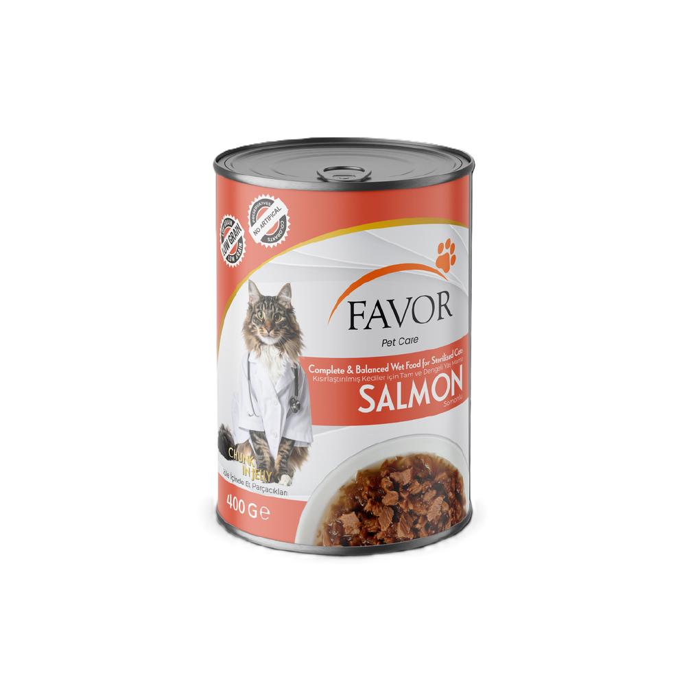 Favor Steril Somonlu Yetişkin Kedi Maması Konservesi.400Gr