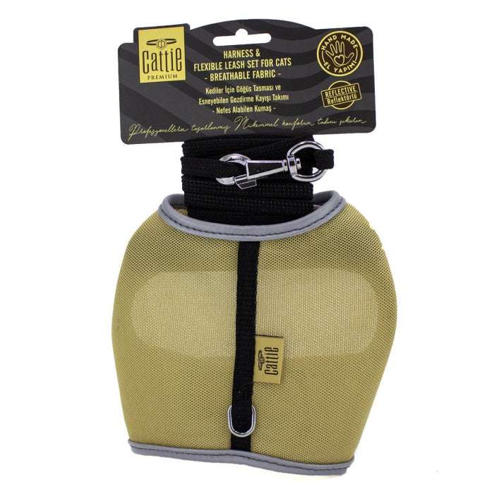 Cattie Havalı Dokuma Kedi Göğüs & Gezdirme Takımı Bej 1X25-35Cm