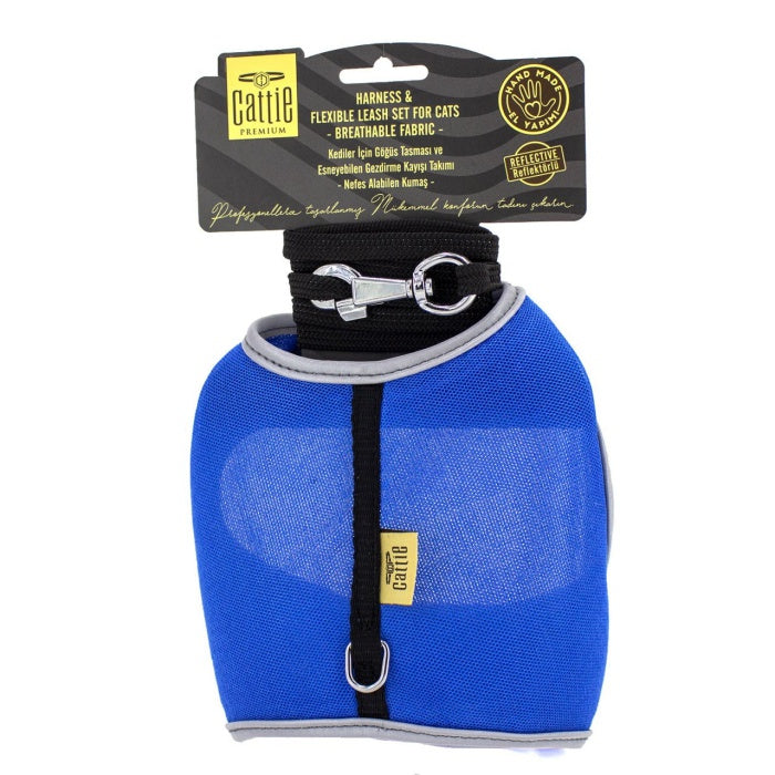 Cattie Havalı Dokuma Kedi Göğüs & Gezdirme Takımı Royalmavi 1X25-35Cm