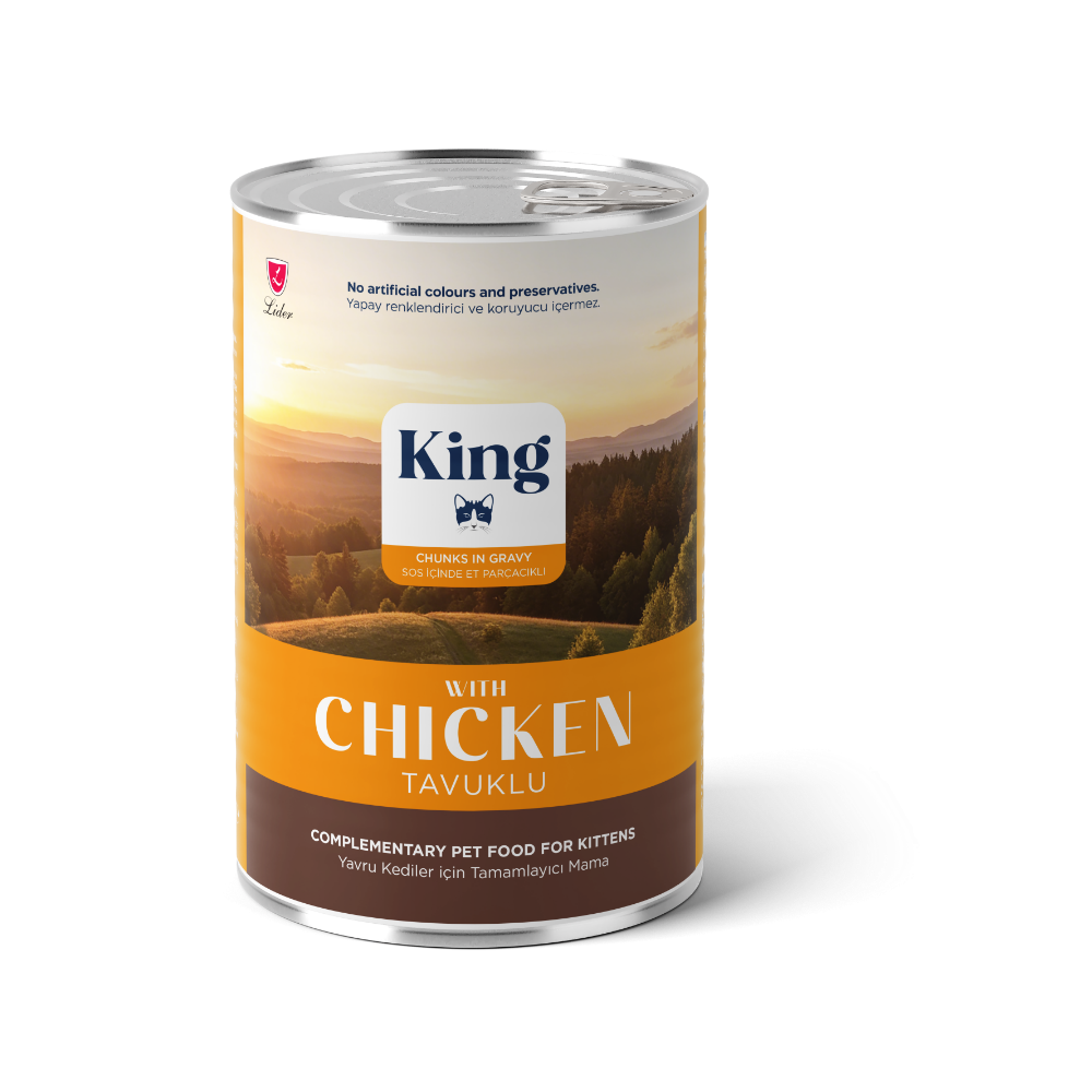 King Sos İçinde Et Parçacıklı Tavuklu Yavru Kedi Konserve 400 Gr
