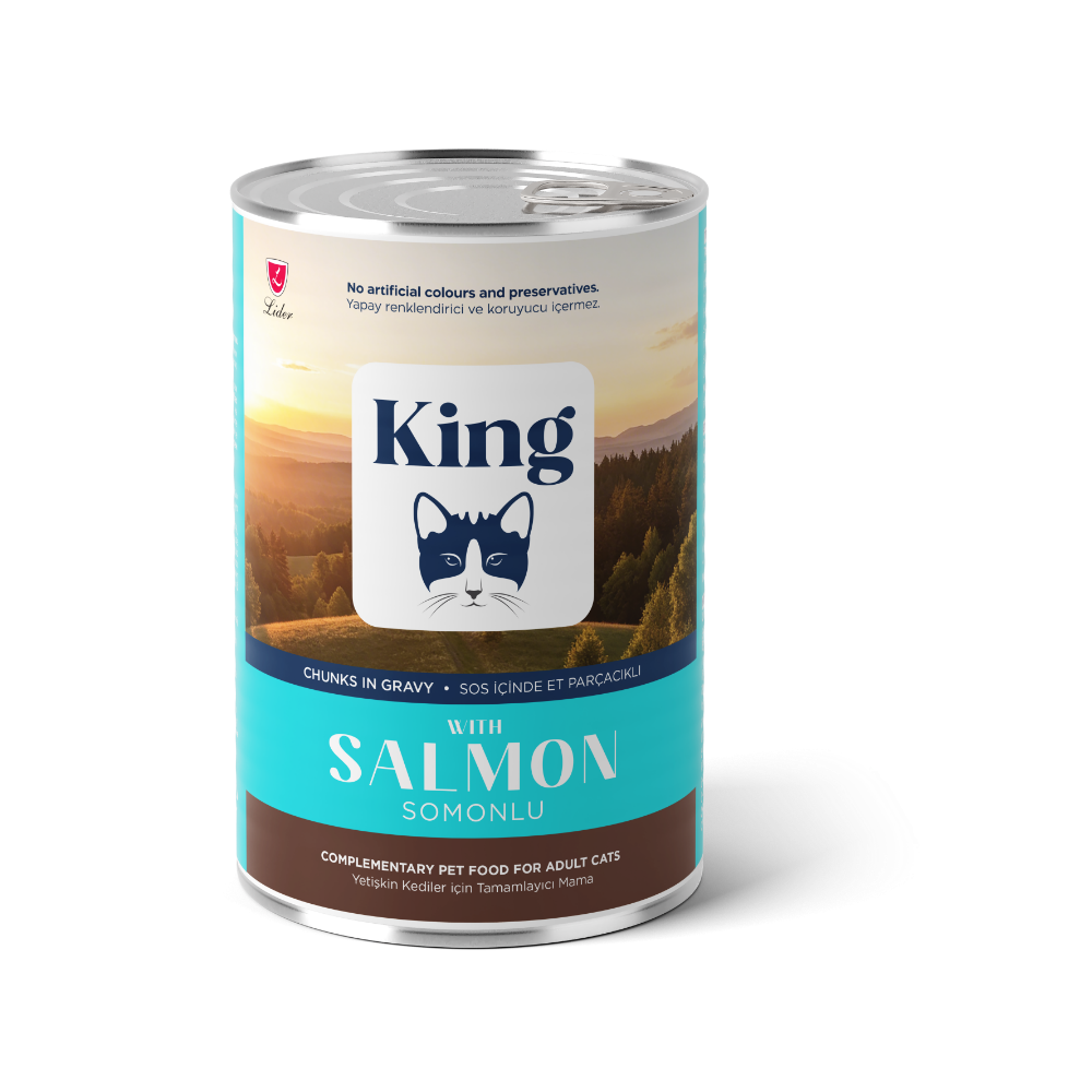 King Sos İçinde Et Parçacıklı Somonlu Yetişkin Kedi Konserve 400gr