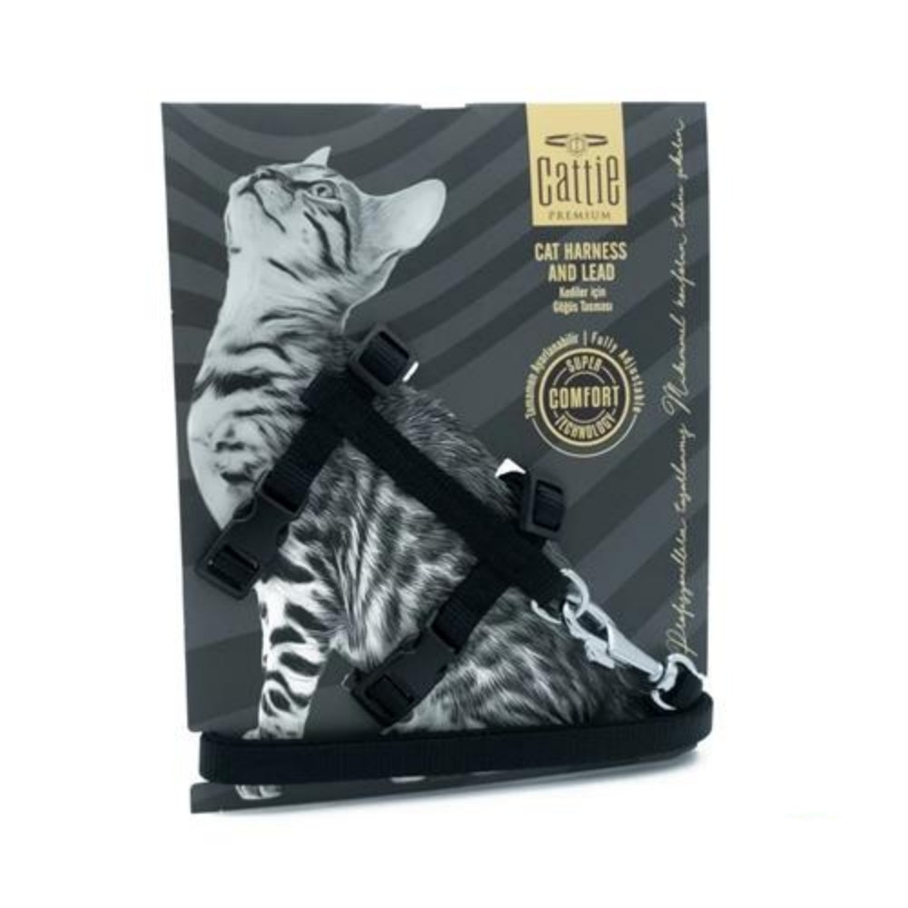 Cattie Kedi Göğüs & Gezdirme Takımı Siyah 1X25-40Cm