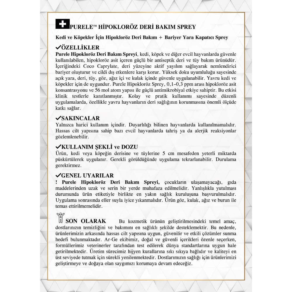 Purele Hipokloröz Kedi Ve Köpekler İçin Deri Bakım Sprey 250Ml