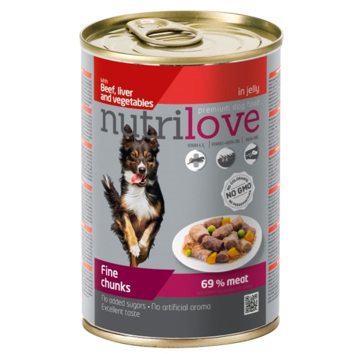 NutriLove Sığır&Ciğer&Sebze Parça Etli 415gr Yaş Köpek Konservesi