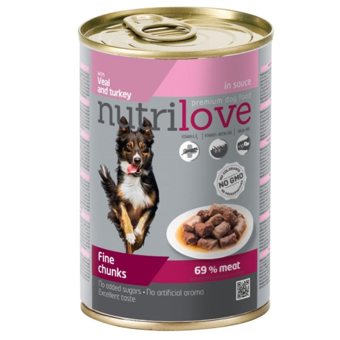 NutriLove Dana&Hindi&Parça Etli 415gr Yaş Köpek Konservesi