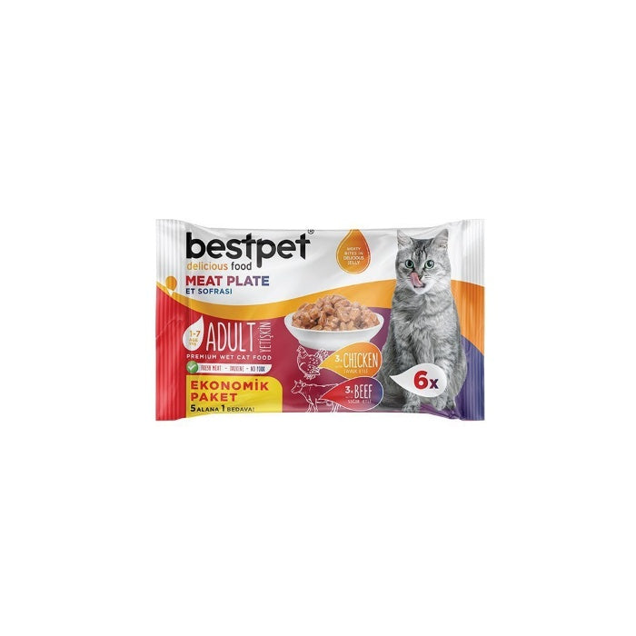 Bestpet Sığır Etli ve Tavuk Etli Yetişkin Kedi Maması 85gr 5AL1BEDAVA!