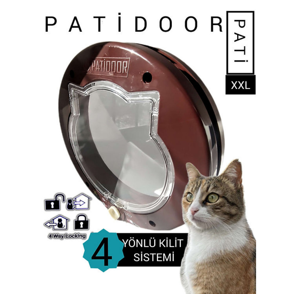 Patidoor Kedi Köpek Kapısı, 4 Yönlü Kilit Sistemli Kahverengi