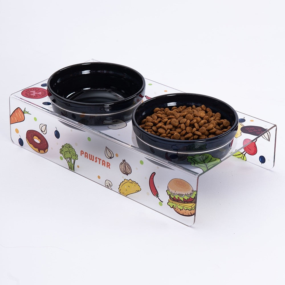 PawStar Pizza & Vege-İkili Seramik- Pleksi Mama ve Su Kabı