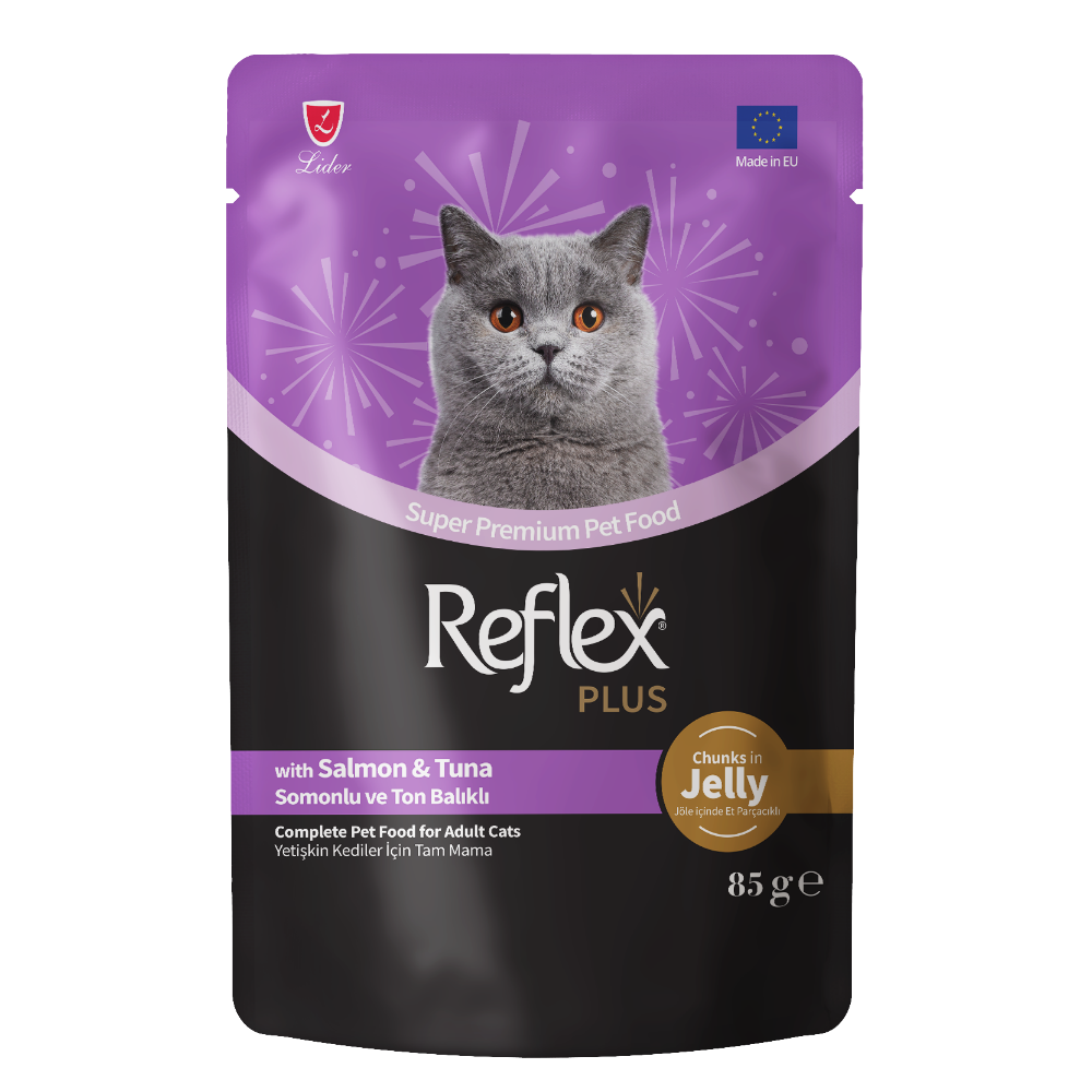 Reflex Plus Pouch Jöle İçinde Et Parçacıklı Somonlu&Ton Balıklı Yetişkin Kedi Maması 85 G