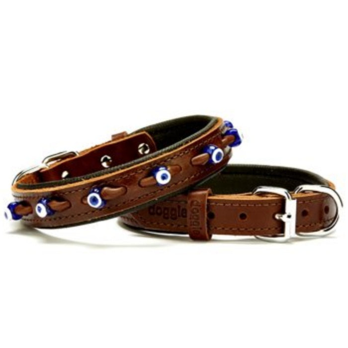 Doggie Konfor Deri Nazar Boncuklu Boyun Tasması Kahve 2X35-40Cm