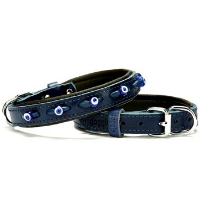 Doggie Konfor Deri Nazar Boncuklu Boyun Tasması Royalmavi 2X35-40Cm