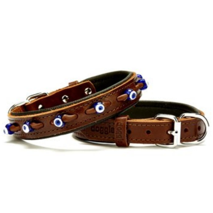 Doggie Konfor Deri Nazar Boncuklu Boyun Tasması Kahve 2X30-35Cm