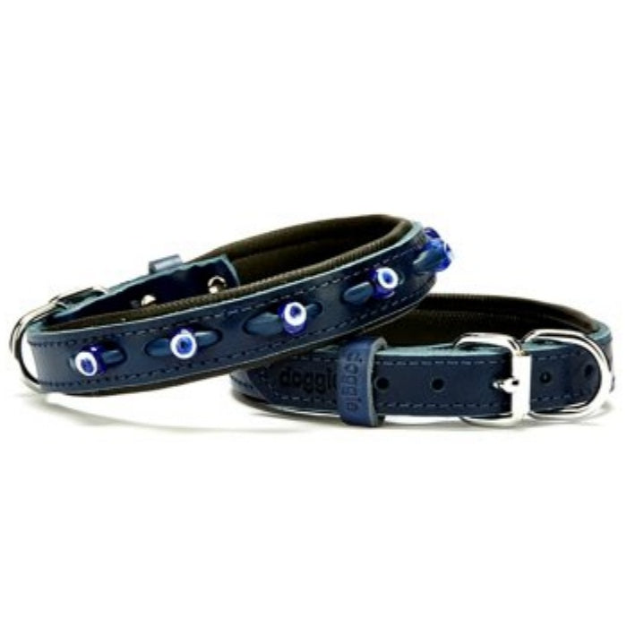 Doggie Konfor Deri Nazar Boncuklu Boyun Tasması Royalmavi 2X30-35Cm